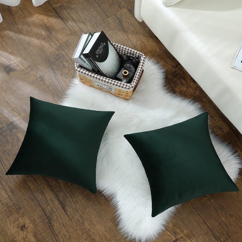 mixeoo Comfy Dark Green Throw Pillow Covers Christmas Decorative Square Solid Thick Velvet Super Soft Cushion Cases Home Decor for Sofa Couch, Set of 2, 18 x 18 Inch - Image 4