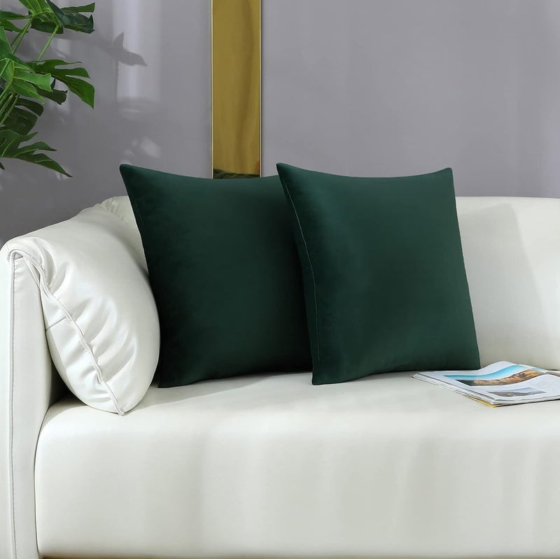 mixeoo Comfy Dark Green Throw Pillow Covers Christmas Decorative Square Solid Thick Velvet Super Soft Cushion Cases Home Decor for Sofa Couch, Set of 2, 18 x 18 Inch - Image 3