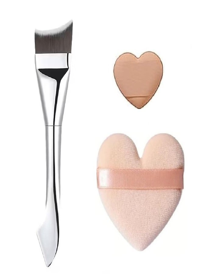 Gonegal Makeup All in One Soft Flat Foundation & concealer Brush With Big Heart & Mini Heart Puff. (Set Of-3) - Image 1