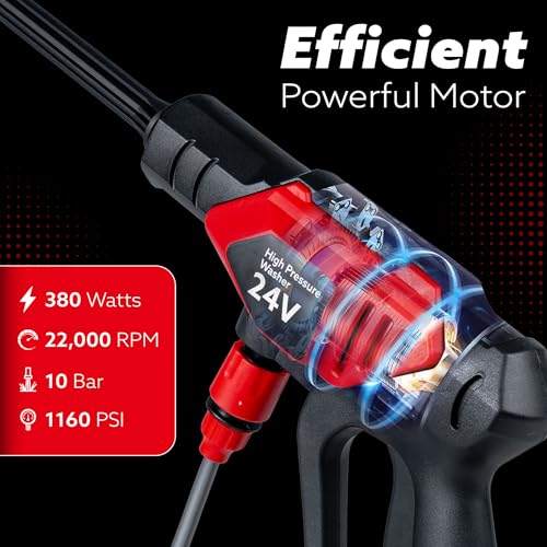 AGARO Marvel Cordless High Pressure Washer Gun, Premium Build Car Washer, 24V Rechargeable Battery (2 x 1500mAh), 110–240V, 10 Bar, Car, Bike & Home Cleaning, 6-in-1 Adjustable Nozzle, 5M Hose Pipe - Image 3