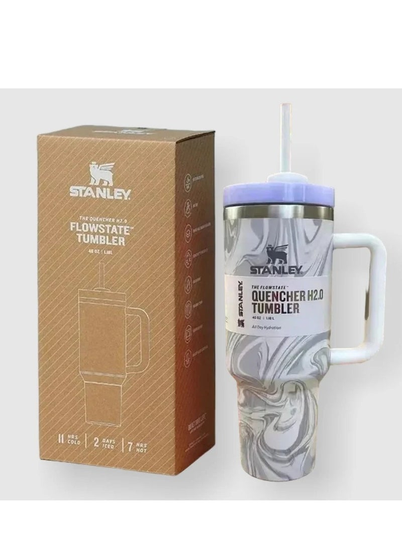 Stanley Quencher H2.0 FlowState 40oz Stainless Steel Tumbler with Straw – Rose Quartz Swirl | Vacuum Insulated Double-Walled Travel Mug Keeps Drinks Hot for 7 Hours & Cold for 11+ | Leak-Resistant Lid, Durable, Reusable, Perfect for Coffee, Water, Smoothies & On-the-Go Hydration - Image 2