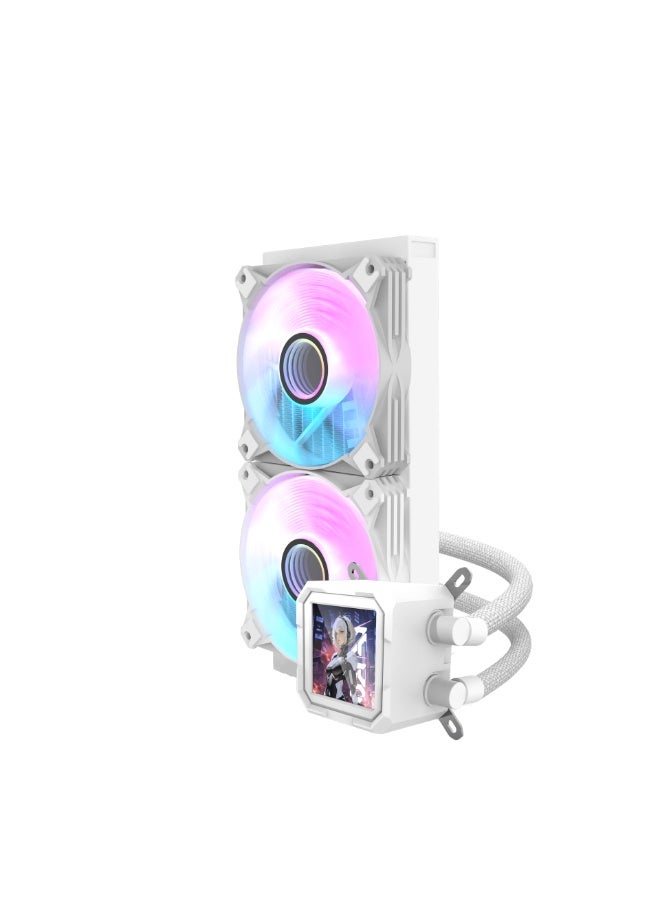 DarkFlash DV240S 240mm AIO Liquid CPU Cooler with 320×320 IPS LCD Display, ARGB Lighting, Dual 120mm PWM Fans, Copper Base, Aluminum Radiator, Intel & AMD Compatible, Quiet High-Performance Cooling | White - Image 3
