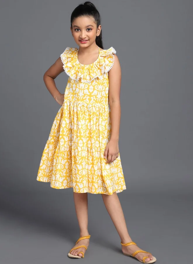 AKS Floral Printed A-Line Dress for Girls