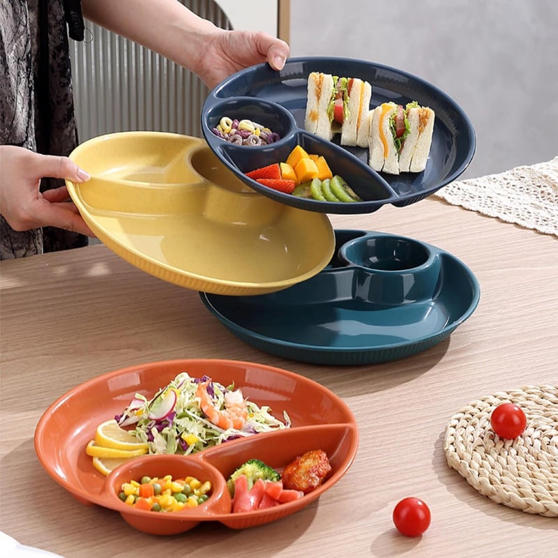 ZAVOOS 10 Pack Chip Dip Serving Platter 10 Inch Plastic Divided Dumpling Plate with Dipping Saucer 3 Compartments Reusable Snack Serving Dish for Sushi Veggies Party Appetizer - Image 3