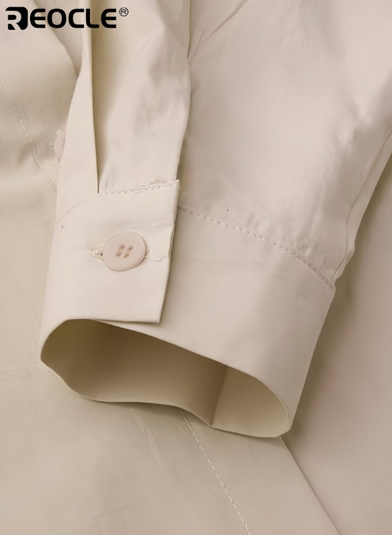 ريوكل قميص نسائي طويل الأكمام من القطن والكتان، ستايل كاجوال فضفاض، قميص طويل مستقيم - Image 3