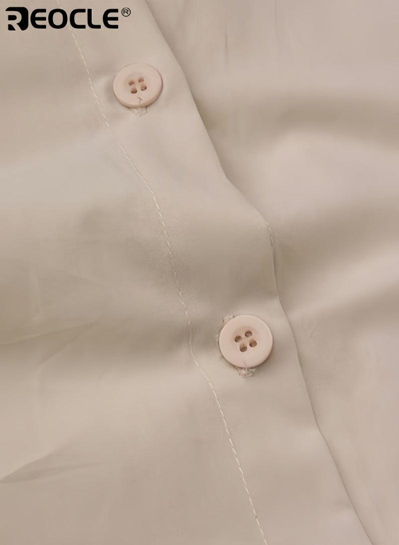 ريوكل قميص نسائي طويل الأكمام من القطن والكتان، ستايل كاجوال فضفاض، قميص طويل مستقيم - Image 4