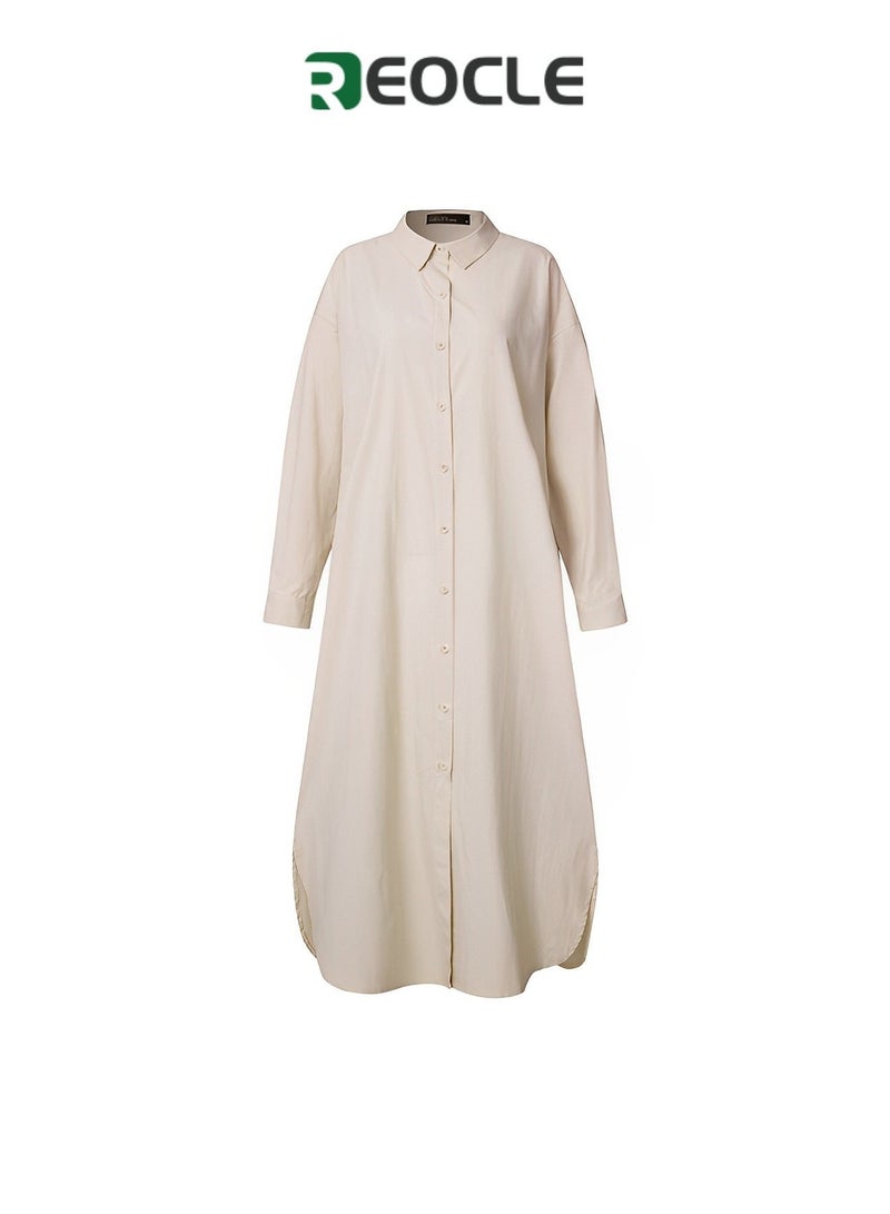 ريوكل قميص نسائي طويل الأكمام من القطن والكتان، ستايل كاجوال فضفاض، قميص طويل مستقيم - Image 5
