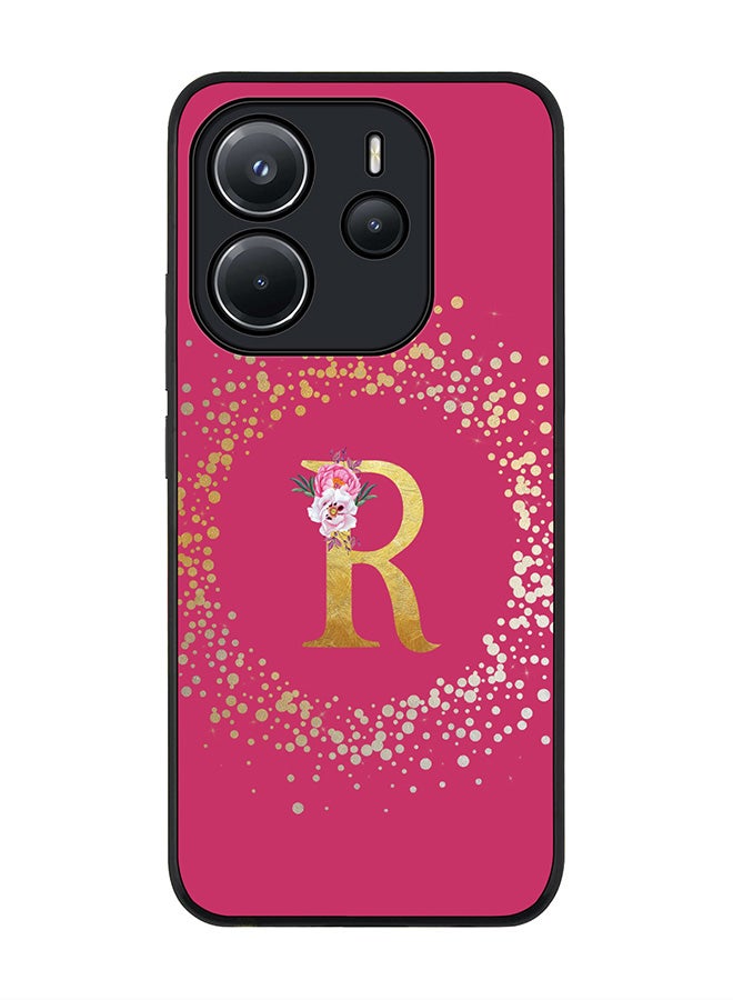 Stylizedd غطاء لجهاز Xiaomi Redmi Note 14 4G 4G، حماية كاميرا رفيعة، غطاء هاتف مقاوم للصدمات - مونوغرام زهور مخصص - R (وردي غامق) - Image 1