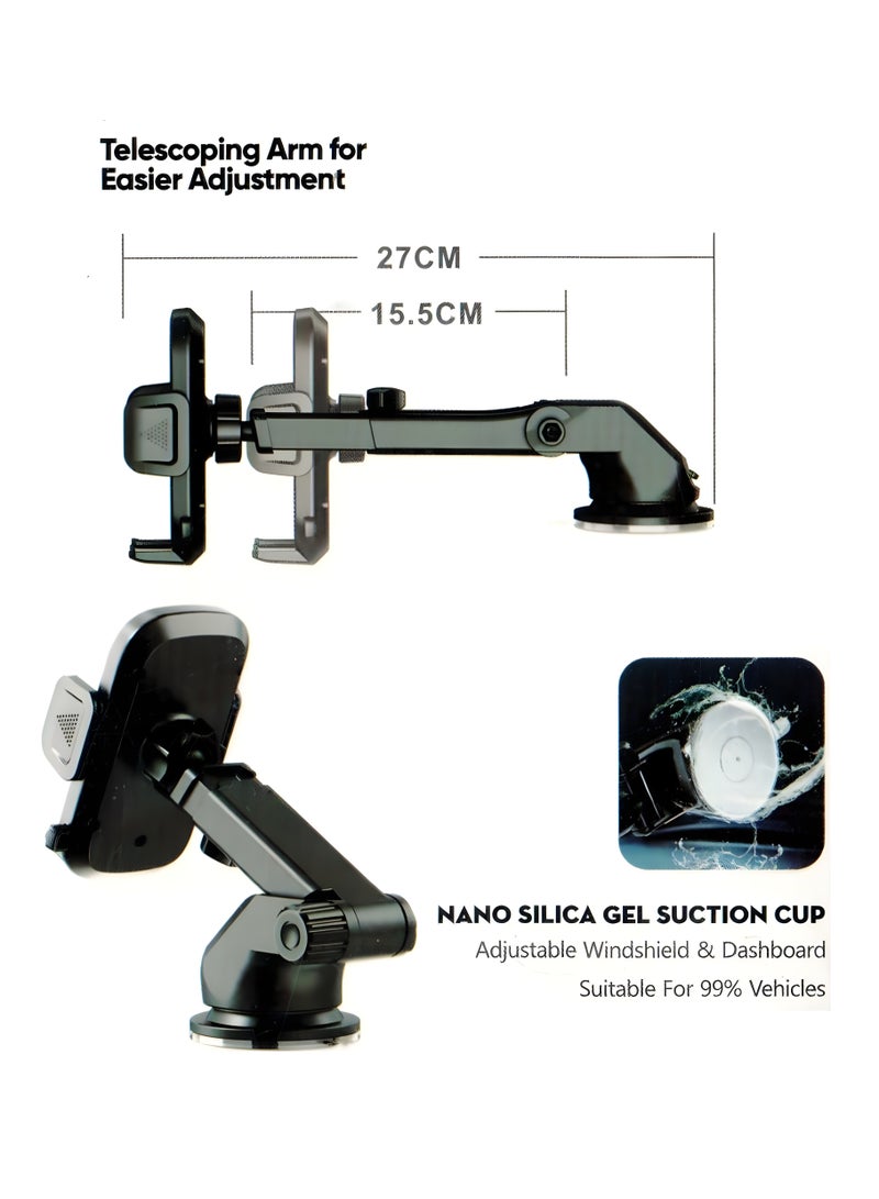 Earldom EH194 Car Phone Holder with Telescoping Arm and 360° Rotation - Suitable for All Cars - Black - Image 5