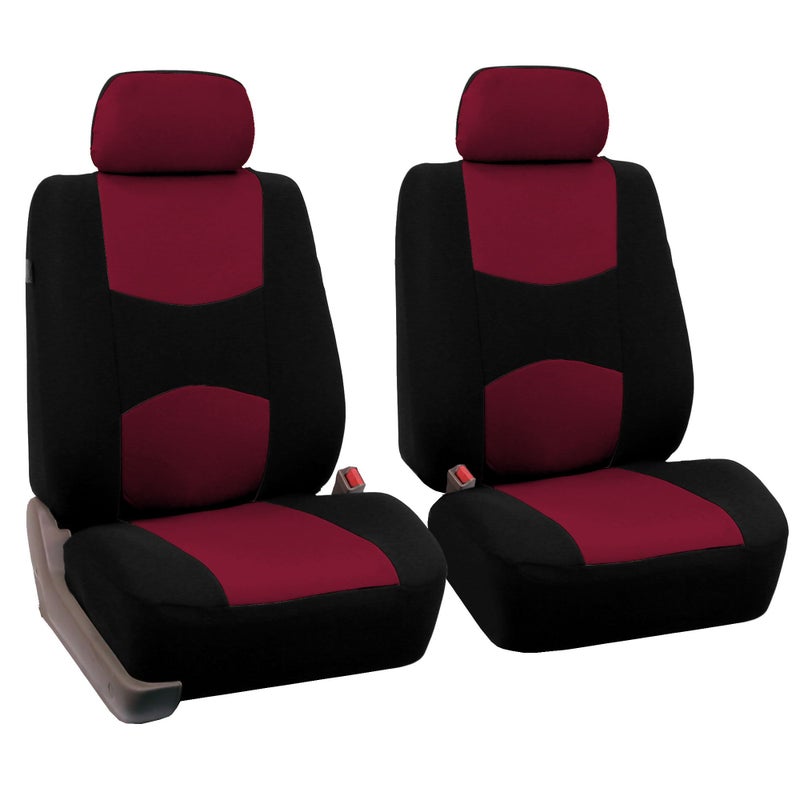 FH Group FB050102 Flat Cloth Seat Covers Burgundy Front Set  Universal Fit for Cars Trucks  SUVs