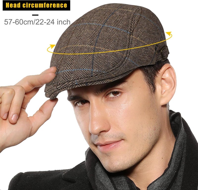 Sumolux Mens Newsboy Cap Winter Beret Hat Cabbie Flat Cap - Image 3