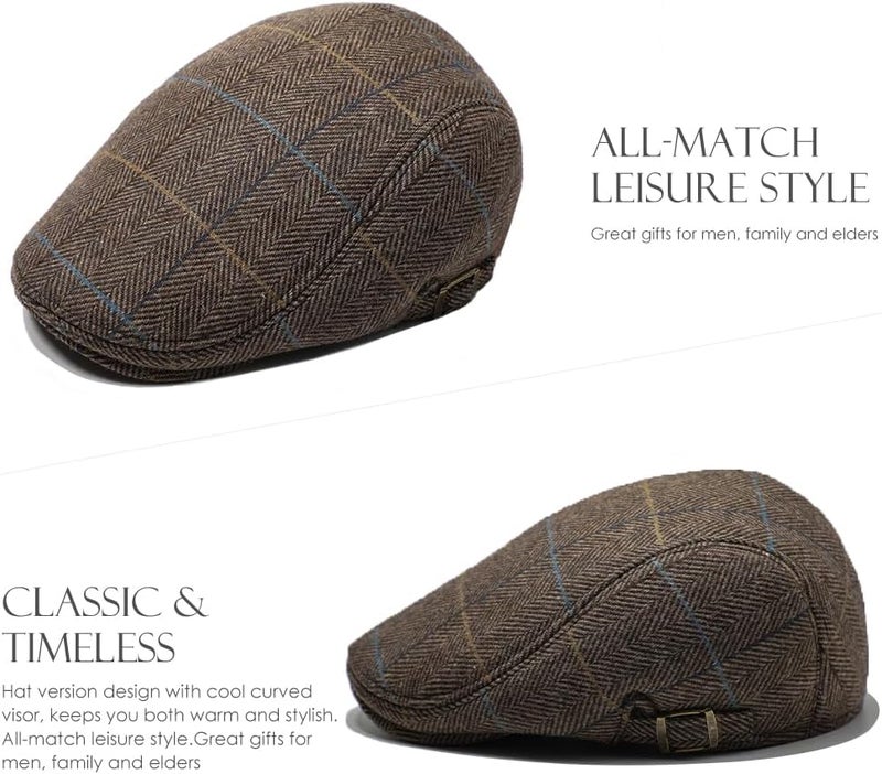 Sumolux Mens Newsboy Cap Winter Beret Hat Cabbie Flat Cap - Image 4