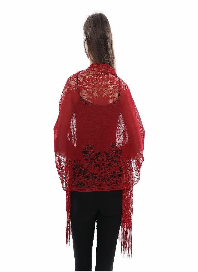 Yeieeo - Yeieeo Lace Shawls and Wraps Cream Shawls and Wraps for Evening Dresses (Marooon) - Image 1