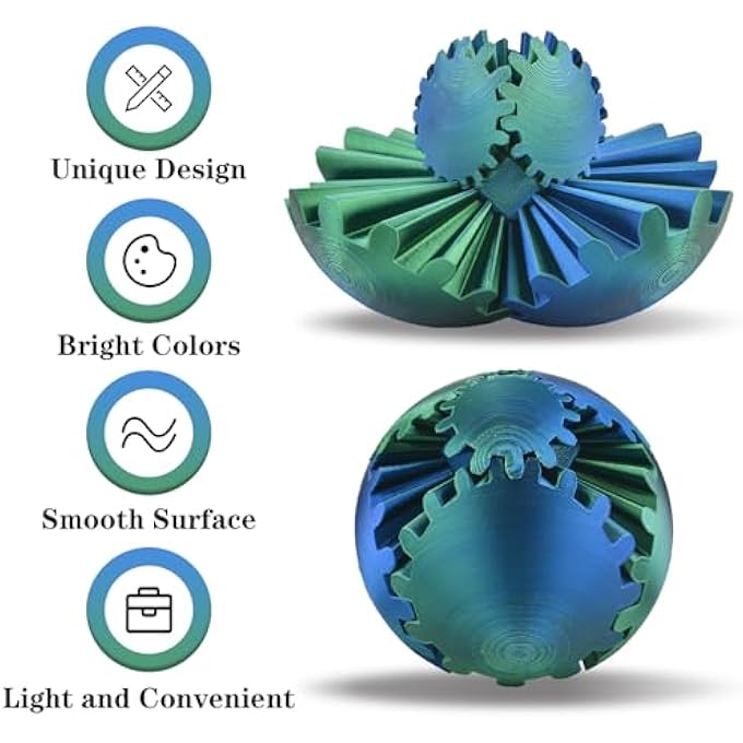 Buufan 3D Printed Gear Sphere Ball Colorful Gear Ball Fidget Gear Sphere Puzzle Cube Stress Relief Toy for Office and Home Decor Unique Idea for Friends and Family (Blue&Green) - Image 2
