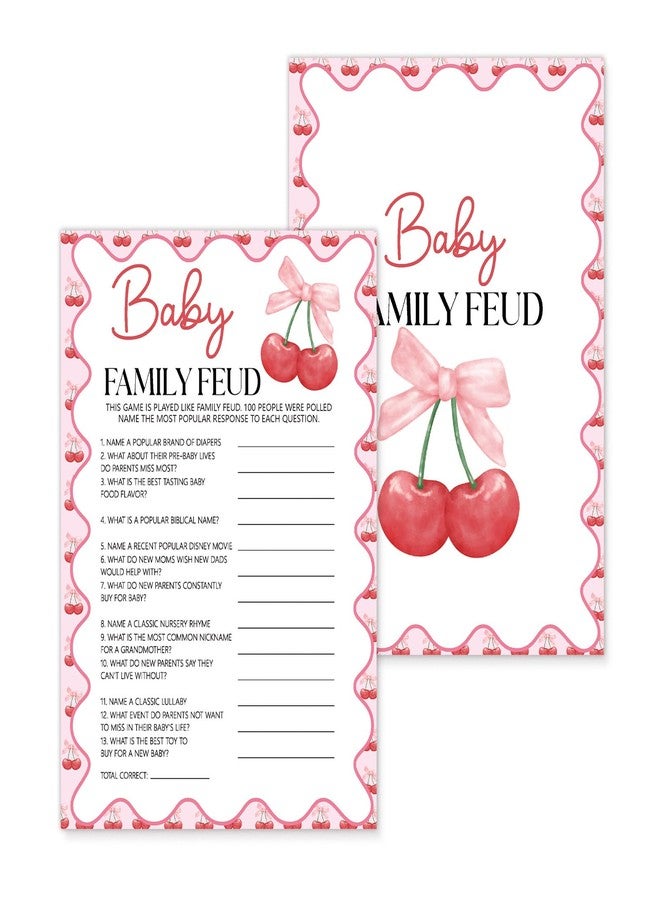 Kqfdr Hilarious Baby Shower Games - Baby Family Feud Game, Pink Bow Cherry Party Decorations Favors, Ice Breaker Activities for Parents-to-Be-25 pcs, 5x7 in -B03 - Image 1