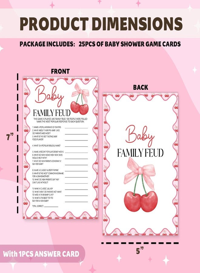 Kqfdr Hilarious Baby Shower Games - Baby Family Feud Game, Pink Bow Cherry Party Decorations Favors, Ice Breaker Activities for Parents-to-Be-25 pcs, 5x7 in -B03 - Image 2