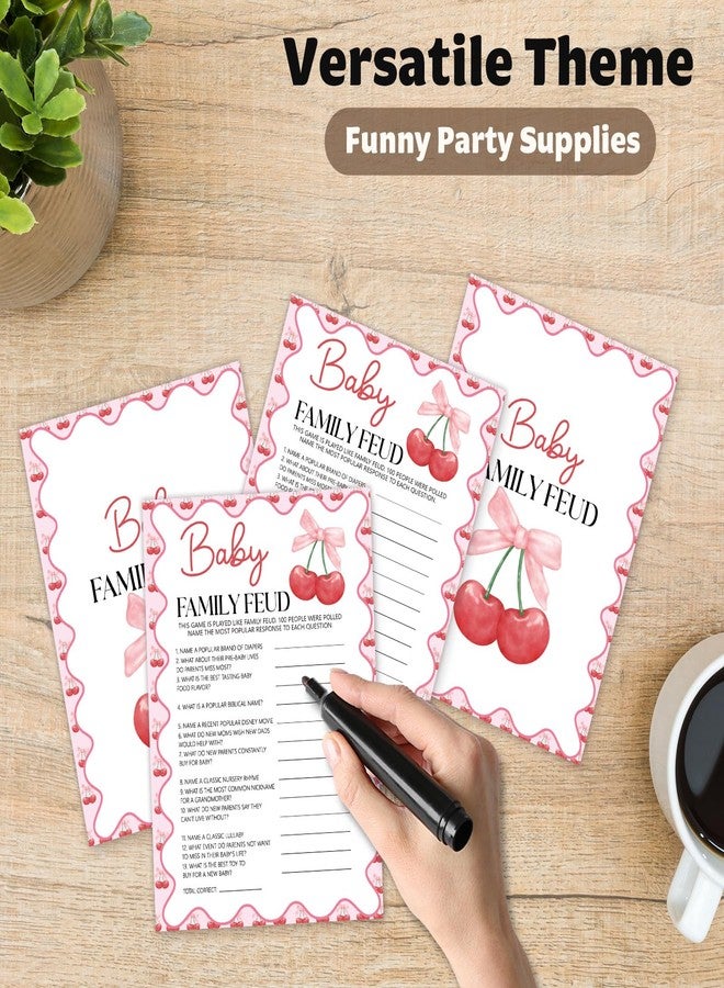 Kqfdr Hilarious Baby Shower Games - Baby Family Feud Game, Pink Bow Cherry Party Decorations Favors, Ice Breaker Activities for Parents-to-Be-25 pcs, 5x7 in -B03 - Image 3