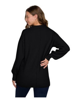 ELIANA Eliana Exposed Seam Maternity Sweater with Stretch - Oversized Maternity Sweater - Maternity Sweatshirts Black  - Image 4