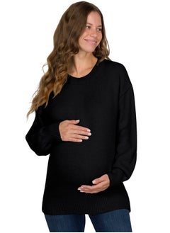 ELIANA Eliana Exposed Seam Maternity Sweater with Stretch - Oversized Maternity Sweater - Maternity Sweatshirts Black  - Image 1