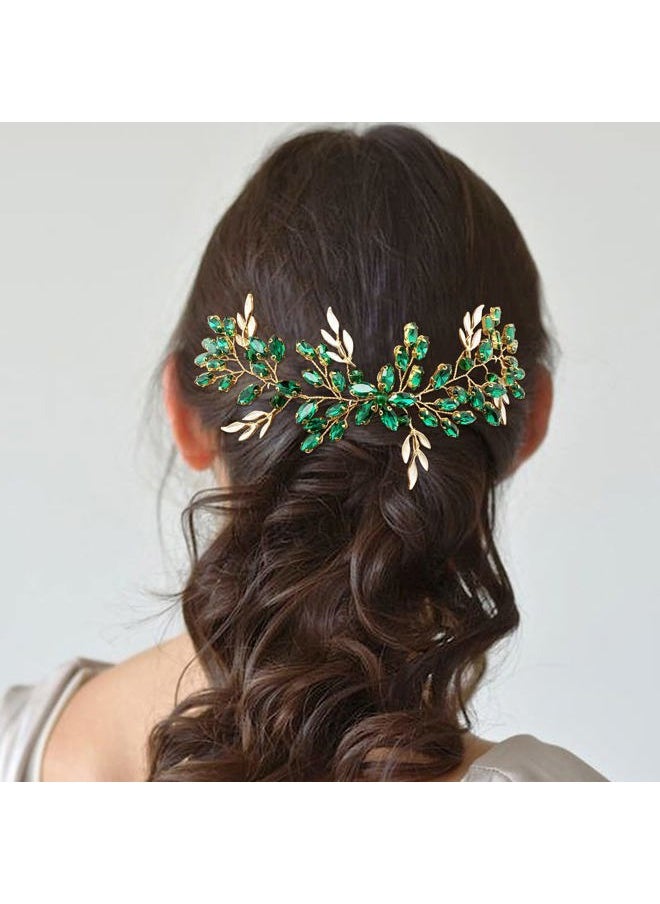BETITETO - Emerald Bridal Hair Vine Green Crystal Headpieces Hair Piece Accessories for Wedding Women Girls Party - Image 1