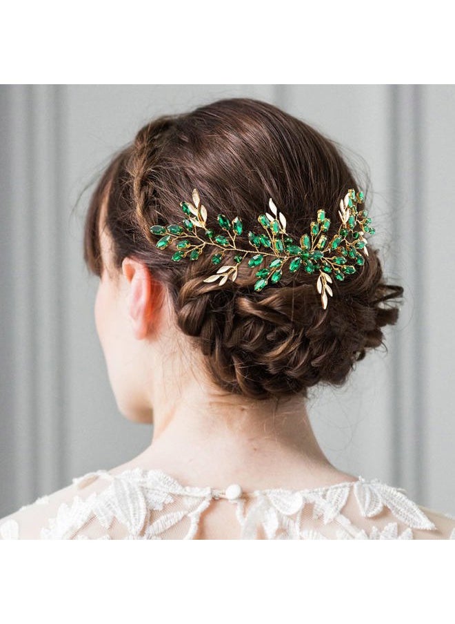 BETITETO - Emerald Bridal Hair Vine Green Crystal Headpieces Hair Piece Accessories for Wedding Women Girls Party - Image 1