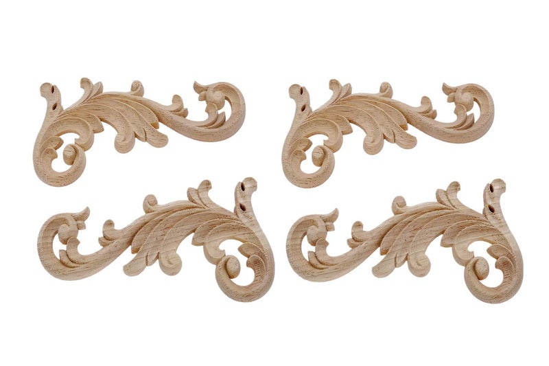 موكسام Muxsam 2-pair صافية المنحوتات الخشب الأثرياء onlay 20x9cm/7.87x3.54inch الباب ديكور ملصق ملصق ملصق ملصق ممتازة لدرج الخزانة - Image 1