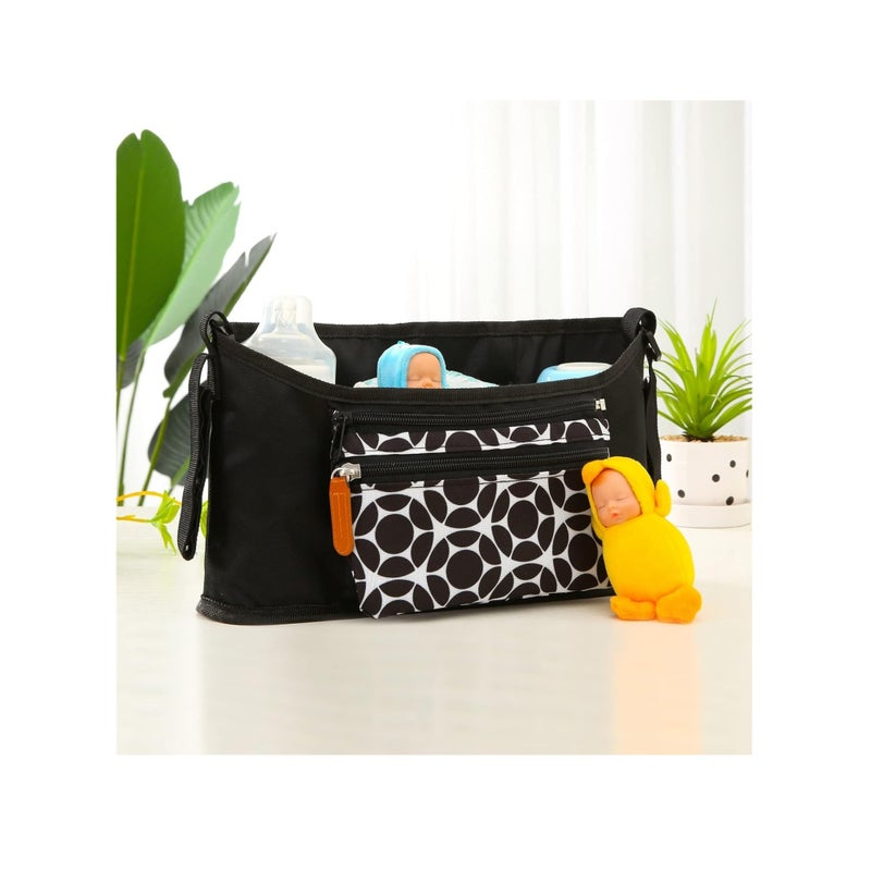 Barakah منظم عربة أطفال عالمي، حقيبة حفاضات، حقيبة عربة أطفال، منظم، لملحقات العربة، مع جيوب متعددة، خطافات عربة غير قابلة للانزلاق وحزام قابل للتعديل، دائرة سوداء - Image 5