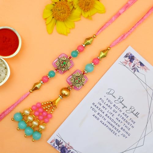 JAIPUR ACE Bhaiya Bhabhi Rakhi Set with Printed Water Bottle | Rakshabandhan Gift Combo with Designer Rakhi, Lumba, Roli Chawal & 600ml Bottle | Best Gift for Brother & Sister-in-Law - Image 2