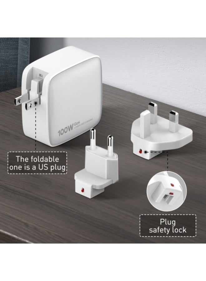 REBENUO 100W GaN Charger with USB Port, 3 Type-C Ports, PD, and QC 3.0 Fast Wall Power Delivery Adapter for Laptops, White - Image 2