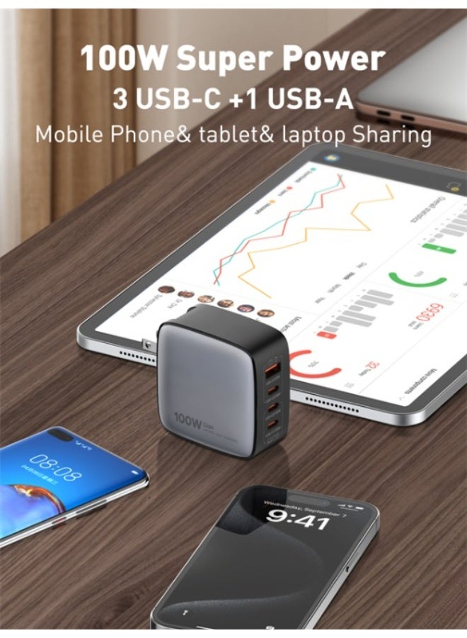 REBENUO 100W GaN Charger with USB Port, 3 Type-C Ports, PD, and QC 3.0 Fast Wall Power Delivery Adapter for Laptops, White - Image 3