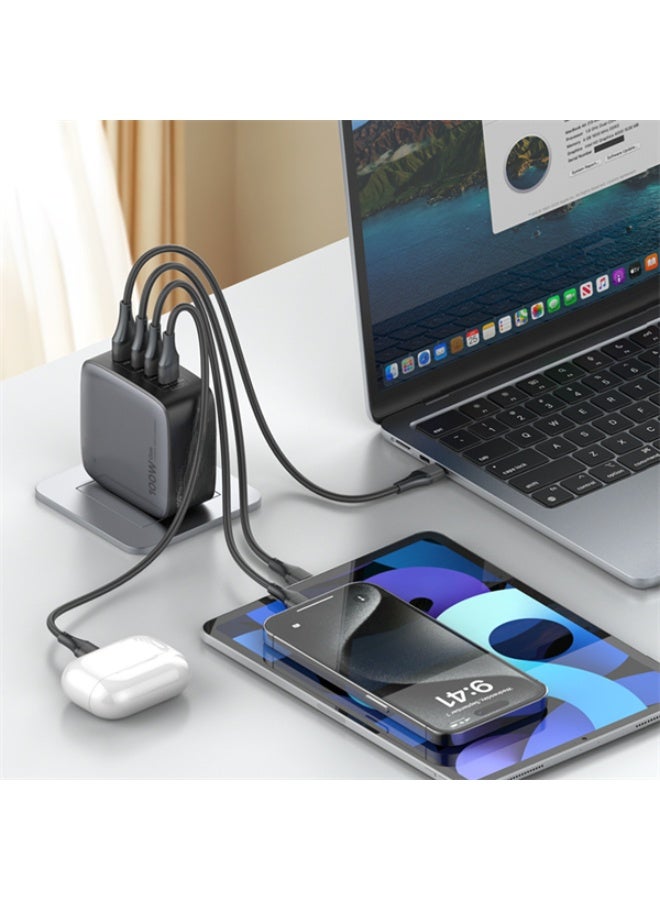 REBENUO 100W GaN Charger with USB Port, 3 Type-C Ports, PD, and QC 3.0 Fast Wall Power Delivery Adapter for Laptops, White - Image 4