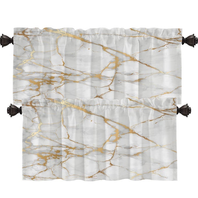 MARBLE GOLDEN GOLD KITCHEN VALANCES HALF WINDOW CURTAIN ABSTRACT GOLD AND WHITE MARBLE PATTERN KITCHEN VALANCE FOR WINDOW INK PRINTING VALANCES CURTAINS FOR DECOR 52X18 INCH2PCS