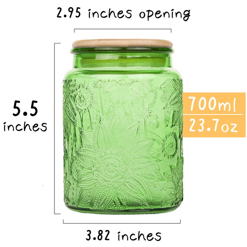 Custde Glass Storage Jars With Airtight Lid, 23.7oz Canister For Kitchen Counter with Bamboo Lid, brown sugar, candy, coffee, cookie, salt, tea,pantry cute Jar (Green, 23.7 fl oz) - Image 2