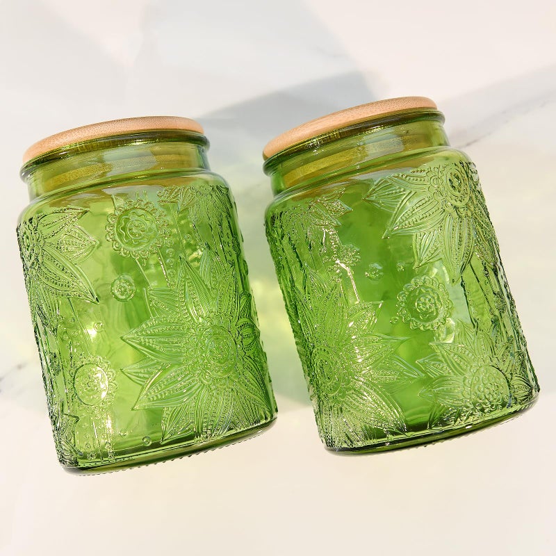 Custde Glass Storage Jars With Airtight Lid, 23.7oz Canister For Kitchen Counter with Bamboo Lid, brown sugar, candy, coffee, cookie, salt, tea,pantry cute Jar (Green, 23.7 fl oz) - Image 5