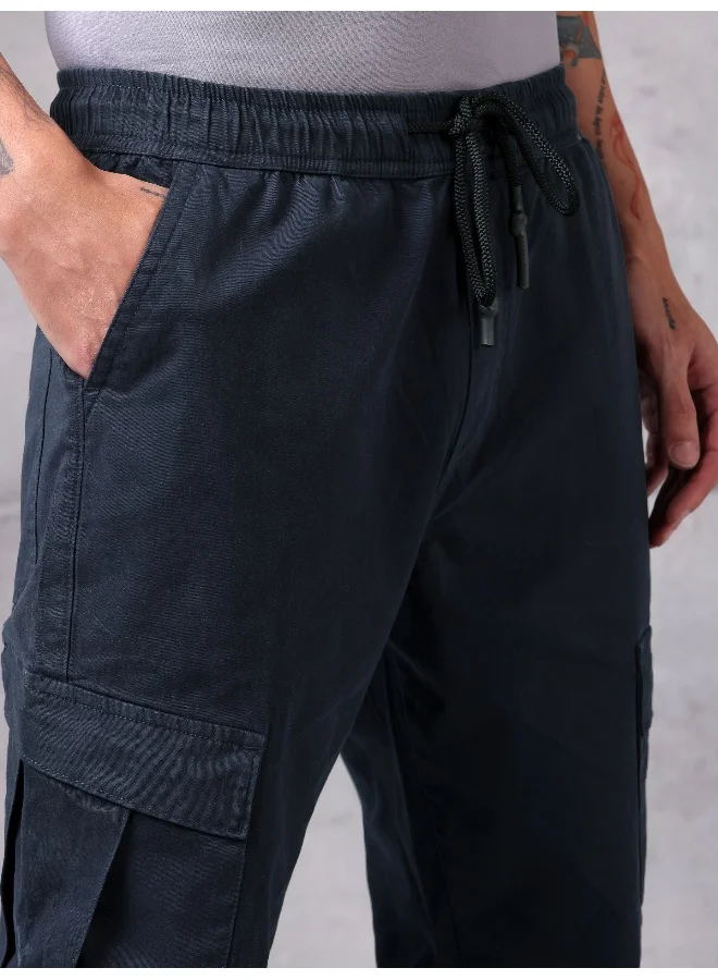 بيونغ بنطلون كارجو رجالي بقصة عادية بلون أزرق داكن سادة