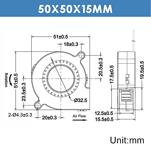 WINSINN 50mm 5015 Blower Fan 12V, 3D Printer 12 Volt Fans Blower Turbine Turbo Dual Ball Bearing, Brushless Cooling 50mmx15mm 2PIN (Pack of 4Pcs) - Image 2