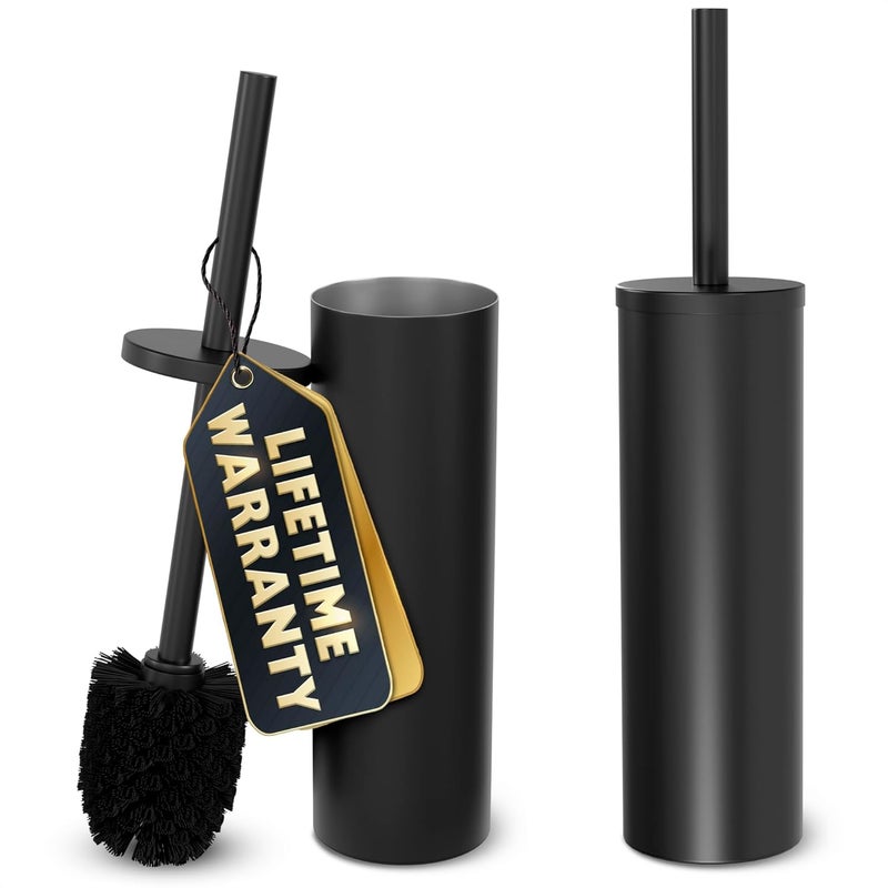 NOVSIX 2 PCS Black Toilet Brush and Holder Set - Scratch Resistant Black Toilet Bowl Brush and Holder with Soft Bristles Replaceable Head, Protection from Splashes, and Compact Design - for Cleaning - Image 1