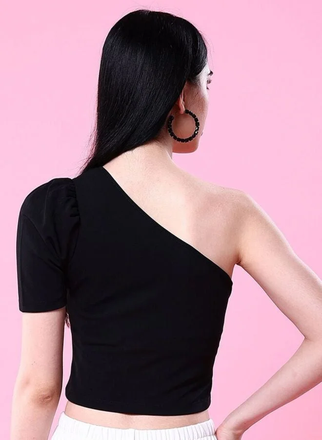 Freehand  Women Regular Fit Solid Asymmetric Neck Short Sleeve One Shoulder Top  | Best Price UAE