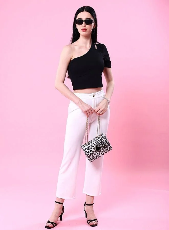 Freehand  Women Regular Fit Solid Asymmetric Neck Short Sleeve One Shoulder Top  | Best Price UAE