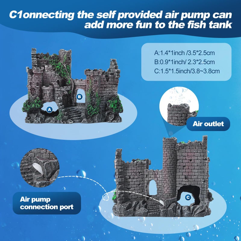 CousDUoBe Aquarium Decor Castle Fish Tank Bubbler Set Aquarium Plants for Aquatic Pets to Breed Play and Rest Fish Decorations for Tank - Image 3
