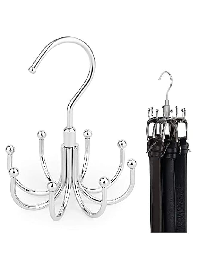 Rotating Belt Hanger Closet Organizer for Belts, Bras, Tank Tops, Ties, Scarves, Purses - Silver Holder with 24 Storage Slots - Image 1