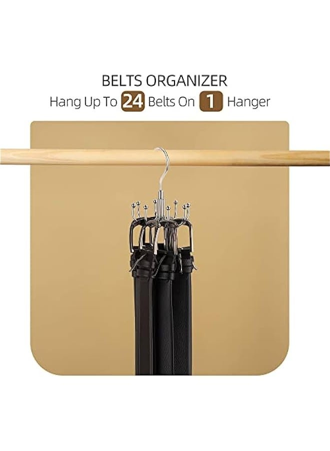 Rotating Belt Hanger Closet Organizer for Belts, Bras, Tank Tops, Ties, Scarves, Purses - Silver Holder with 24 Storage Slots - Image 3