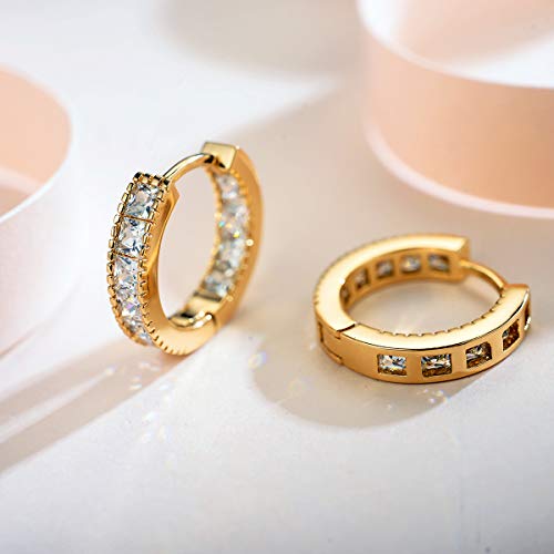 Kainier CZ Hoop Earrings with Cushion Cut Cubic Zirconia 15K White Gold Plated Ear Cuff Huggie Earrings Wonderful Gift Choice for Women and Men - Image 4