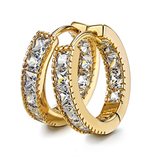 Kainier CZ Hoop Earrings with Cushion Cut Cubic Zirconia 15K White Gold Plated Ear Cuff Huggie Earrings Wonderful Gift Choice for Women and Men - Image 1