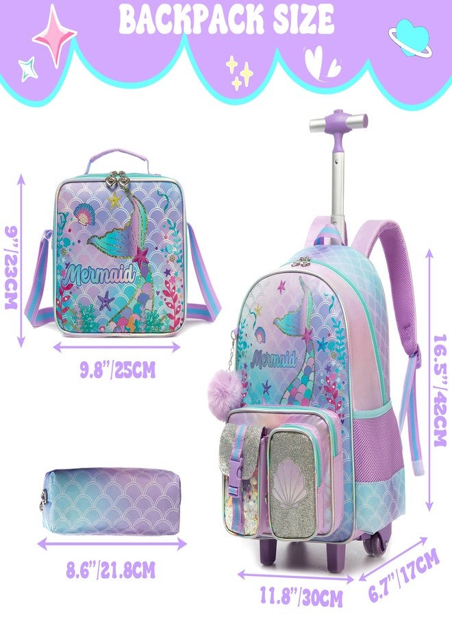 Meetbelify Multi Pocket Rolling Backpack for Girls Backpack with Wheels for Elementary Student, Purple 01 - Image 2