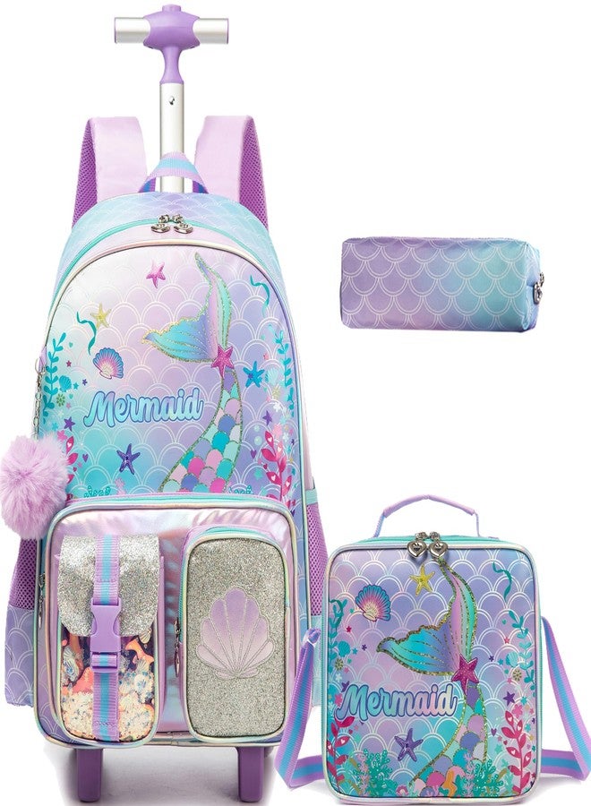 Meetbelify Multi Pocket Rolling Backpack for Girls Backpack with Wheels for Elementary Student, Purple 01 - Image 1