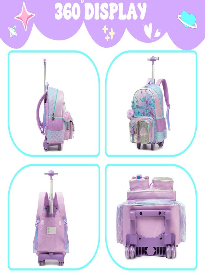 Meetbelify Multi Pocket Rolling Backpack for Girls Backpack with Wheels for Elementary Student, Purple 01 - Image 3