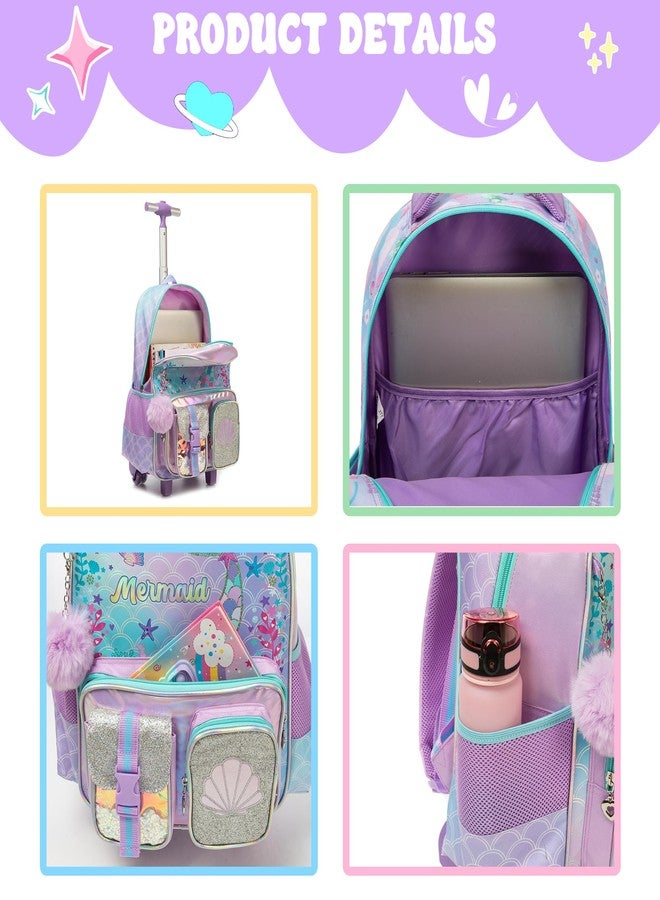 Meetbelify Multi Pocket Rolling Backpack for Girls Backpack with Wheels for Elementary Student, Purple 01 - Image 4