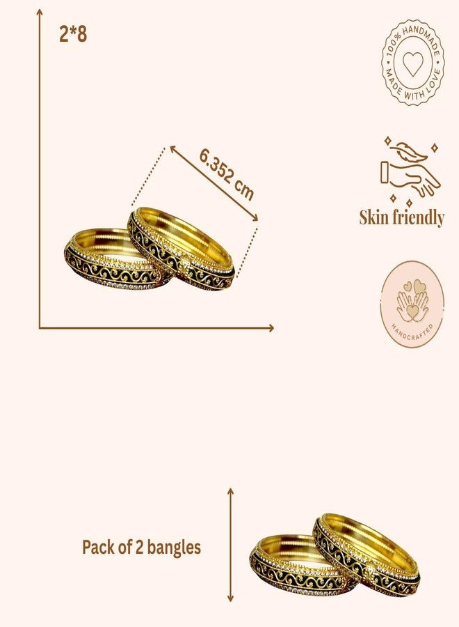 ACCESSHER Gold Plated Green Enamel Bangle Style Brass Kada For Women | Traditional Rajwadi Bangles with White Stones | Stylish Bangles Set for Girls and Women (2.8) - Image 5