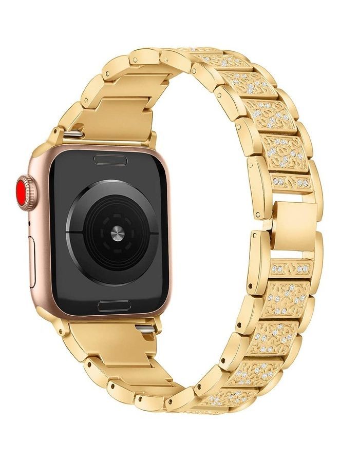 نيبمينينت Bracelet Watch Strap, Stylish Crystal Studded Metallic Replacement Apple Band with Secure Metal Folding Buckle Lock and Link Pin Remover for Women, Series 1/2/3/4/5/6/7 42/44/45mm Gold - Image 1